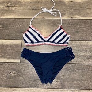 White and Blue Bikini Set